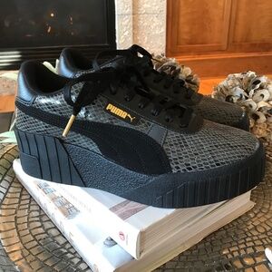 PUMA CALI BLACK SNAKE  PLATFORM WEDGE SNEAKER